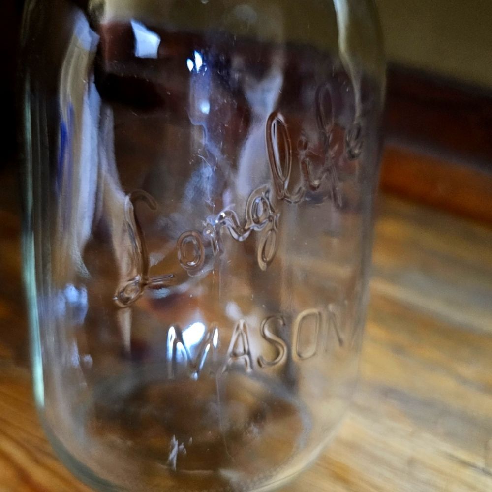 VTG '75 Longlife Mason Jar Embossed Fruits & Vegetables Measure Marks